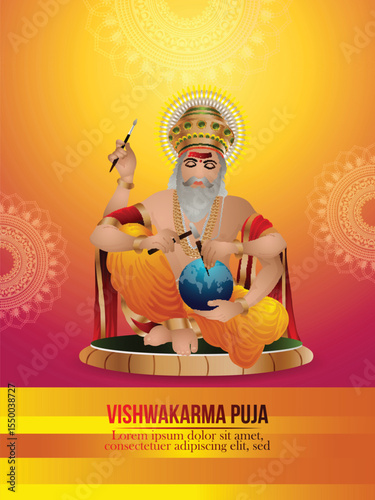 Vector illustration of vishwakarma puja day for vishwakarma god, an architect and universe divine engineer