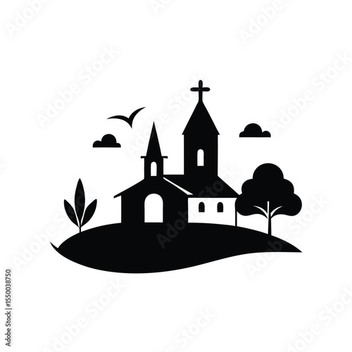 vector illustration of church in the morning