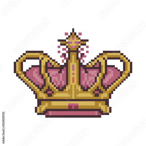 Pixel Art Golden Crown with Pink Accents
