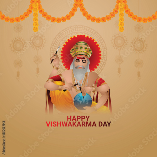 Vector illustration of vishwakarma puja day for vishwakarma god, an architect and universe divine engineer