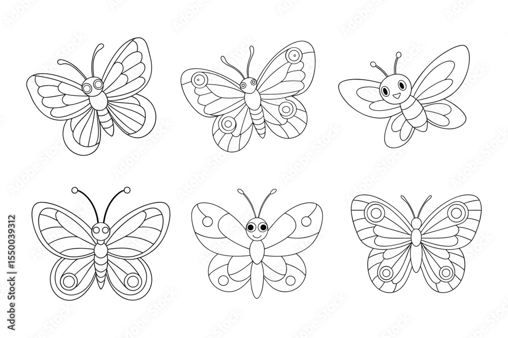 Fototapeta premium Butterfly outline vector, Set of black Butterfly coloring page 