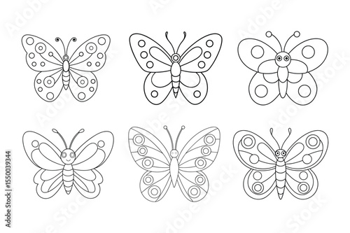 Butterfly outline  vector, Set of black Butterfly coloring page 