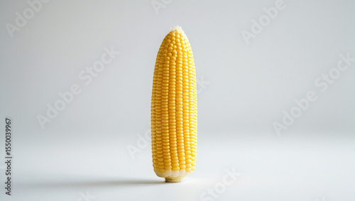 Upright Fresh Yellow Corn on Plain Background – Minimalist Food Concept