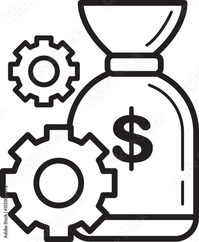 Financial Mechanism Gears and Money Bag Icon