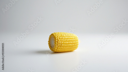 Single Corn Cob on White Background with Soft Natural Lighting

