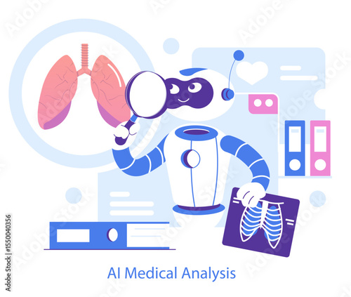 AI Robot Analyzing Lung X-Ray Vector Illustration