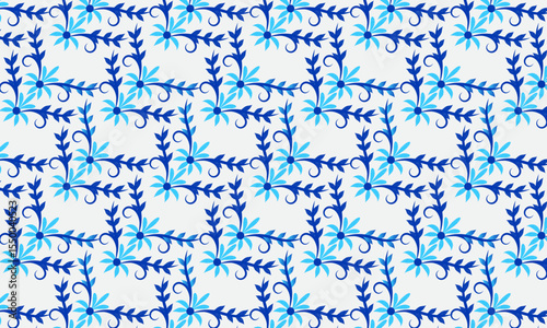 Seamless pattern with blue floral vintage ornament decoration, perfect for textile and wallpaper design