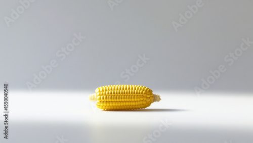 Single Corn Cob on White Background with Soft Natural Lighting

