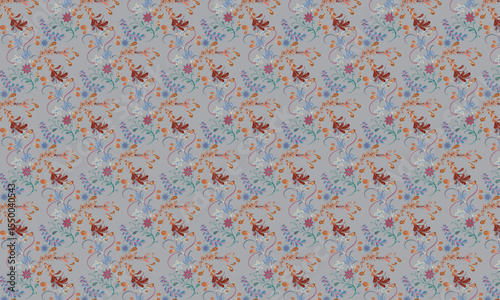 Seamless retro floral pattern on a rusty metal background, a vintage textile design