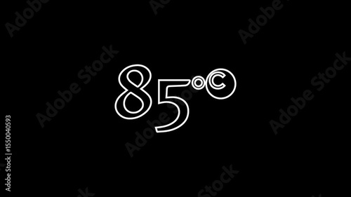 An animated icon displaying the number '85°' (85 degrees) on a solid black background. The icon has a sleek, modern style, using a bold or minimalist font. The degree symbol is small and positioned.