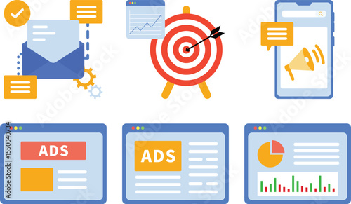 Vector set of flat design web and mobile digital marketing icons