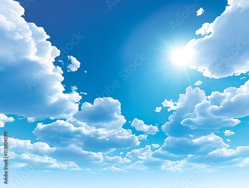 Sunny sky with fluffy clouds
