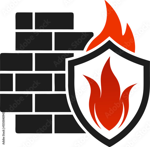 "Firewall symbol with flame and shield silhouette"