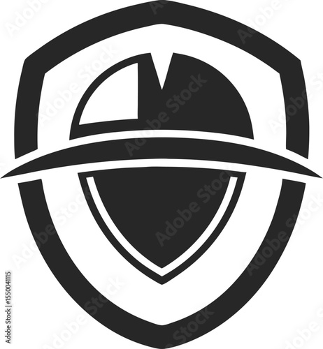"Security helmet with shield icon silhouette"
on a white background