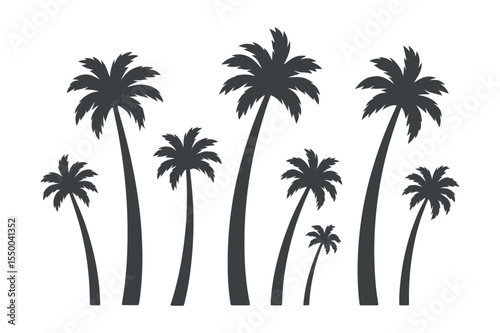 Silhouette of multiple palm trees against a white background