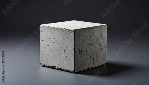Concrete Cube: A close-up shot captures a precisely formed, rough-textured concrete cube resting on a sleek, gradient backdrop, a symbol of raw construction and industrial strength.