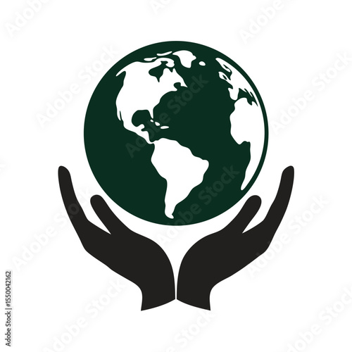 silhouette earth in hands eco logo