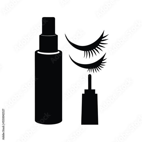 silhouette eyelash and cream bottle beauty icon