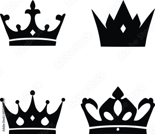 Crown Silhouettes Vector Set - Royal King Queen Corona Emblems Collection SVG