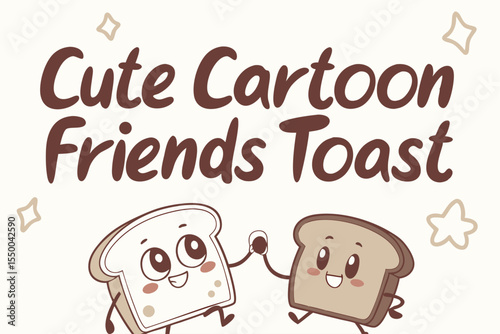 Cute cartoon toast friends enjoying breakfast together in a playful style