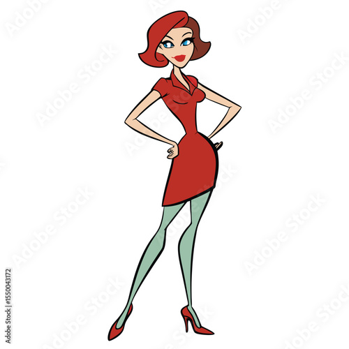 Elegant fashion model woman in high heels posing gracefully, showcasing her stylish outfit.