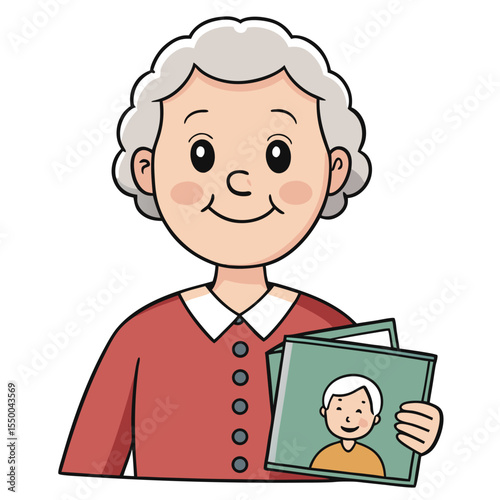Gentle senior woman holding a photo album, looking back with nostalgic memories and warmth.