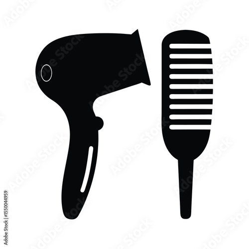 silhouette hair dryer and comb doodle barber icon .