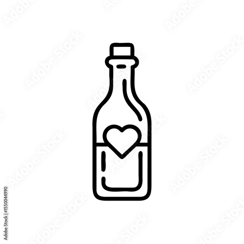 Handdrawn Bottle with Heart Icon Simple Line Art Design Graphic love symbol
