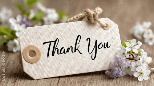 Timeless thank you note with blossoms: rustic charm and gratitude captured in motion