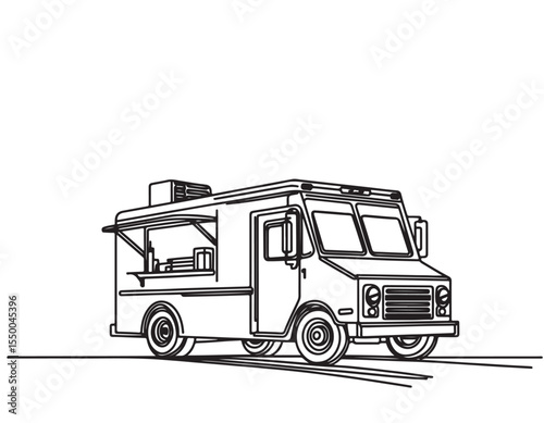 Street food truck sketch. Hand drawn line art vector illustration