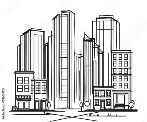 Abstract loft black 3D vector construction of office building. Concept - modern city, architecture and designing. Sketch, line
