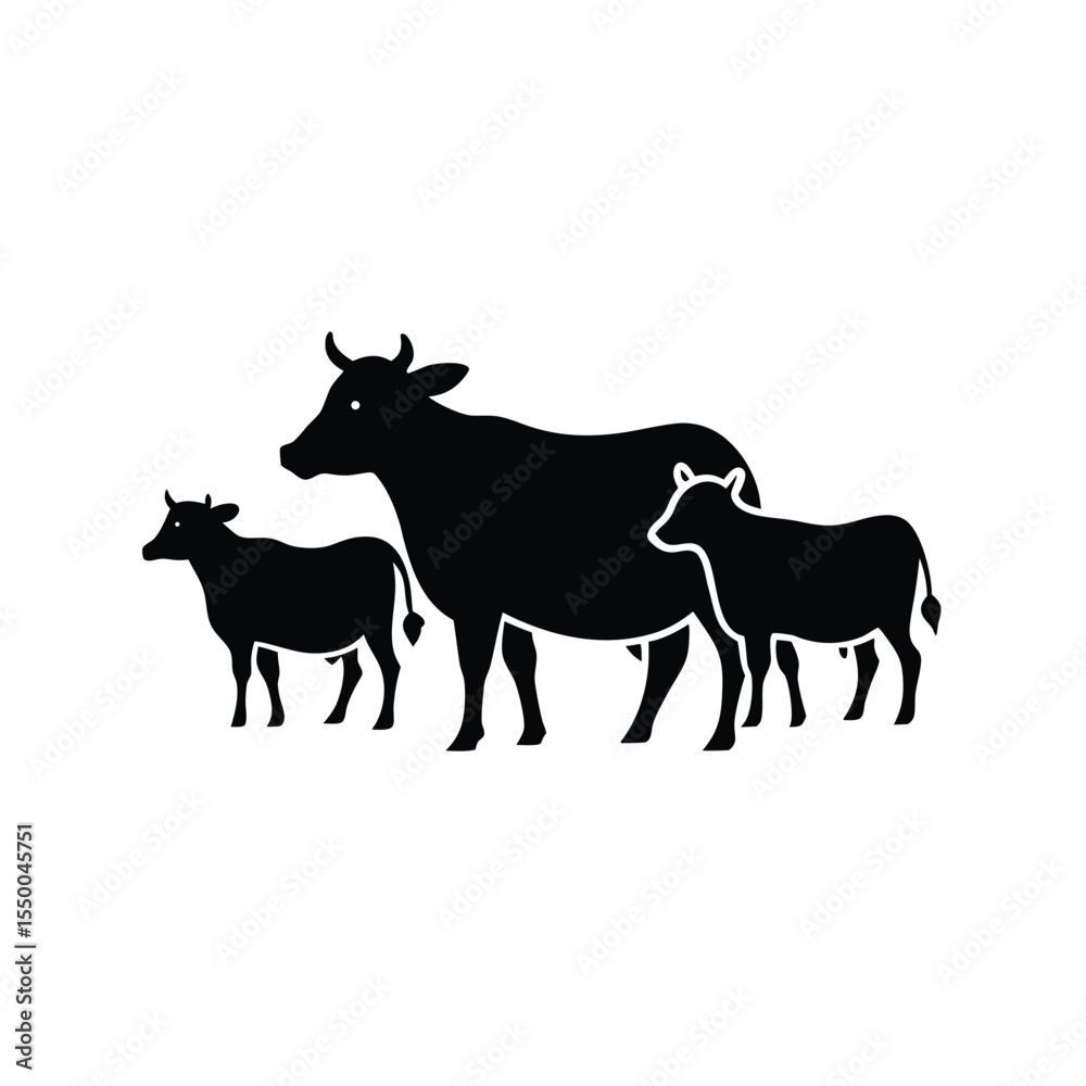 Fototapeta premium silhouette herd of cows doodle style logo 