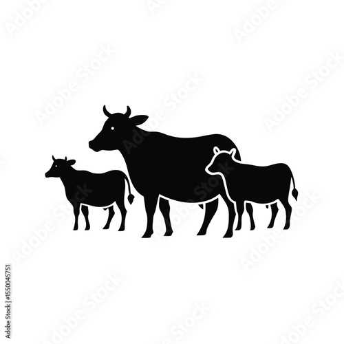 silhouette herd of cows doodle style logo 