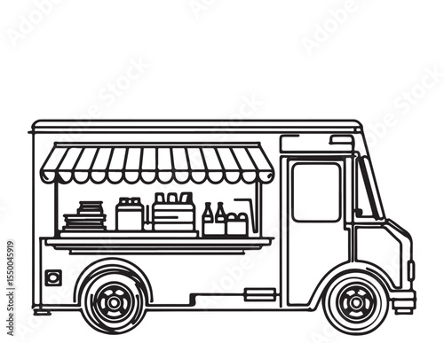 Street food truck sketch. Hand drawn line art vector illustration