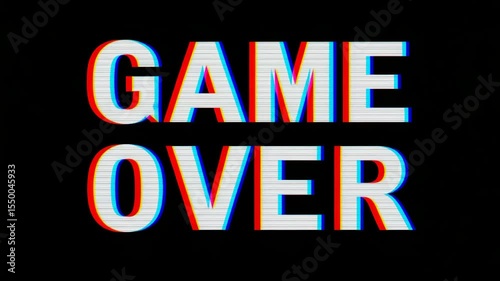Retro game over glitch effect with distorted text and vibration animation