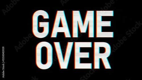 Glitchy retro game over animation with pixelated static effect