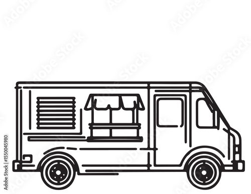 Street food truck sketch. Hand drawn line art vector illustration
