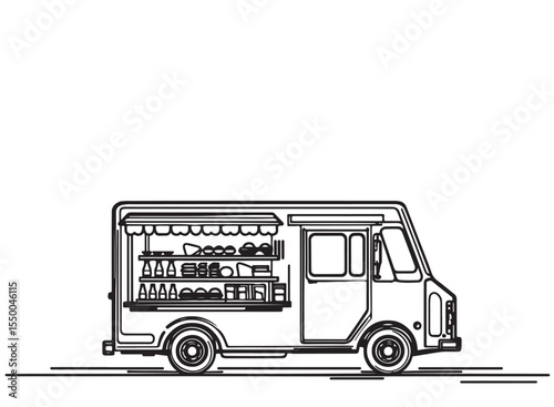 Street food truck sketch. Hand drawn line art vector illustration