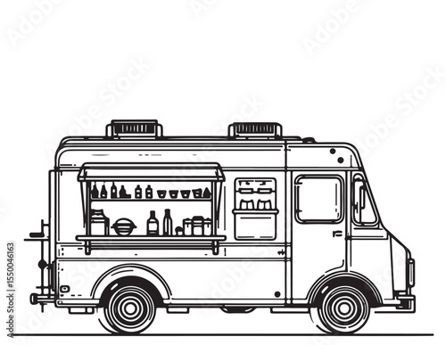 Street food truck sketch. Hand drawn line art vector illustration