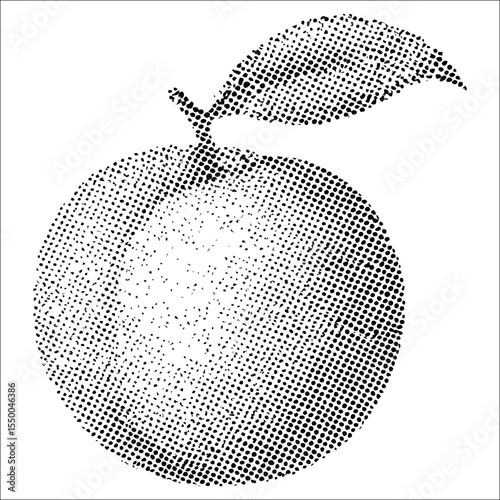 Halftone Orange: A stylized halftone illustration of a single orange with a leaf, creating a visually appealing graphic element. 