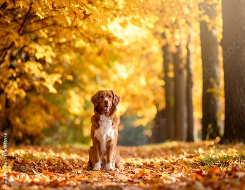 cute dog in the forest landscape