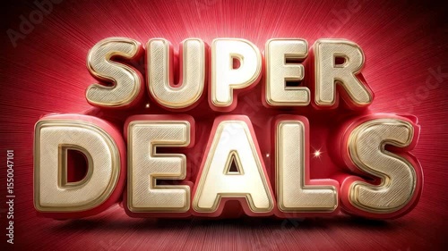 Glowing text animation of super deals in radiant red background