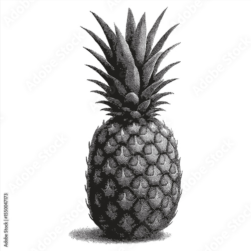 Tropical Delight: A detailed, artistically rendered illustration showcases a ripe, textured pineapple, evoking a sense of freshness and natural beauty.