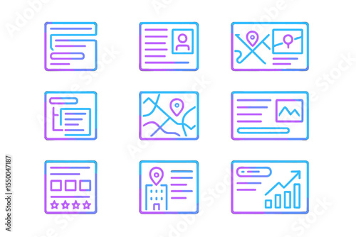 Neon blue and pink icons for web and interface design concepts