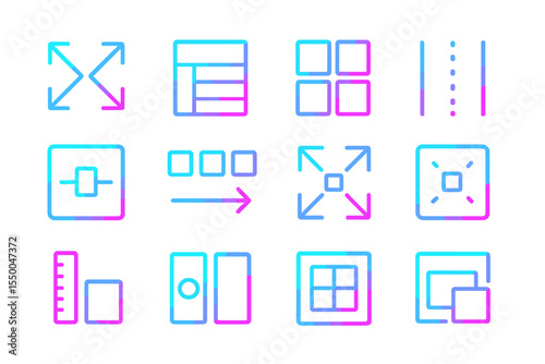 Neon blue and pink ui icons on dark background for interface design
