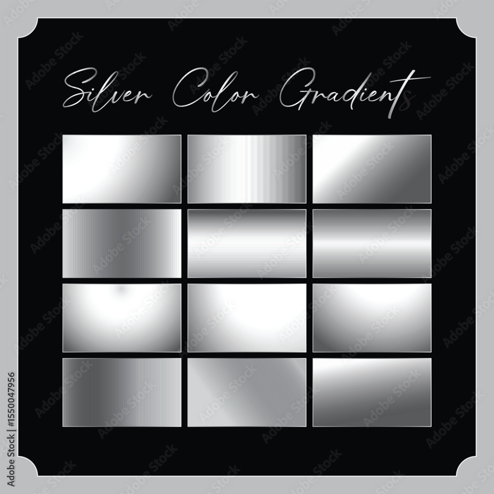 Obraz premium Silver Gradient | Premium Metallic Silver Gradient Stripe | Silver Chrome Gradient Stripes Swatch Set | silver color palette | White Silver Gradient | Silver Luxury Gradient