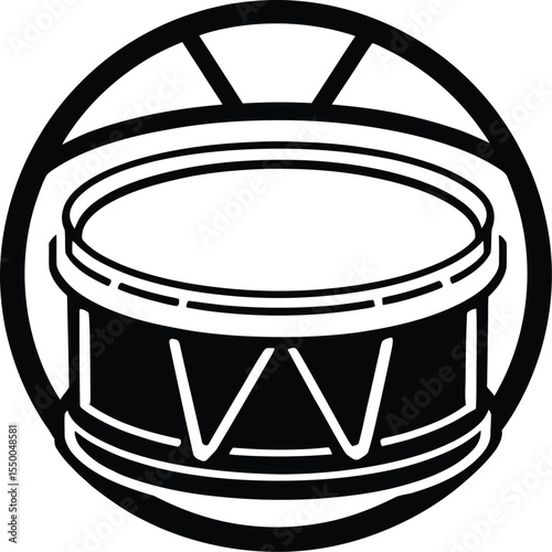 Black and white vector illustration of a stylized drum with a bold “W” pattern and circular border featuring three upward lines