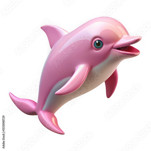 Playful Pink Dolphin Leaping 3d Render isolated on a transparent background 