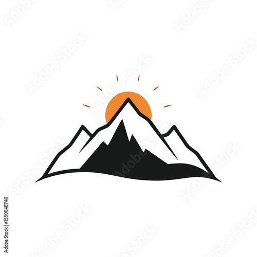 silhouette mountain and sun doodle logo