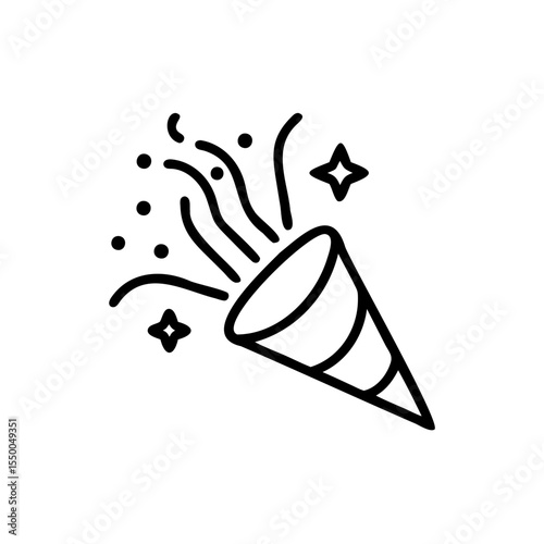 Handdrawn Line Art Party Popper Confetti Celebration Design Element vector